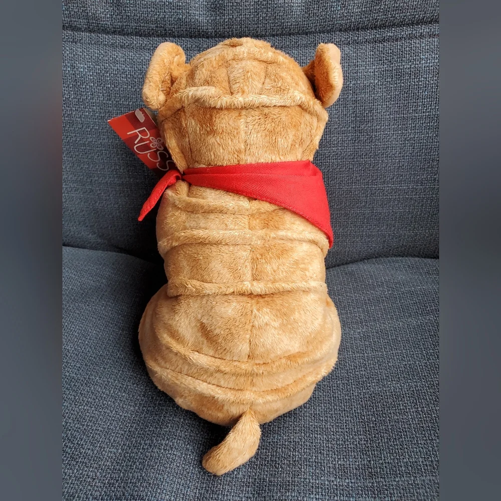 Russ Berrie Thurber Plush Sharpei Bulldog Puppy Dog w/ Red Bandanna 7” Soft Toy - Picture 6 of 6